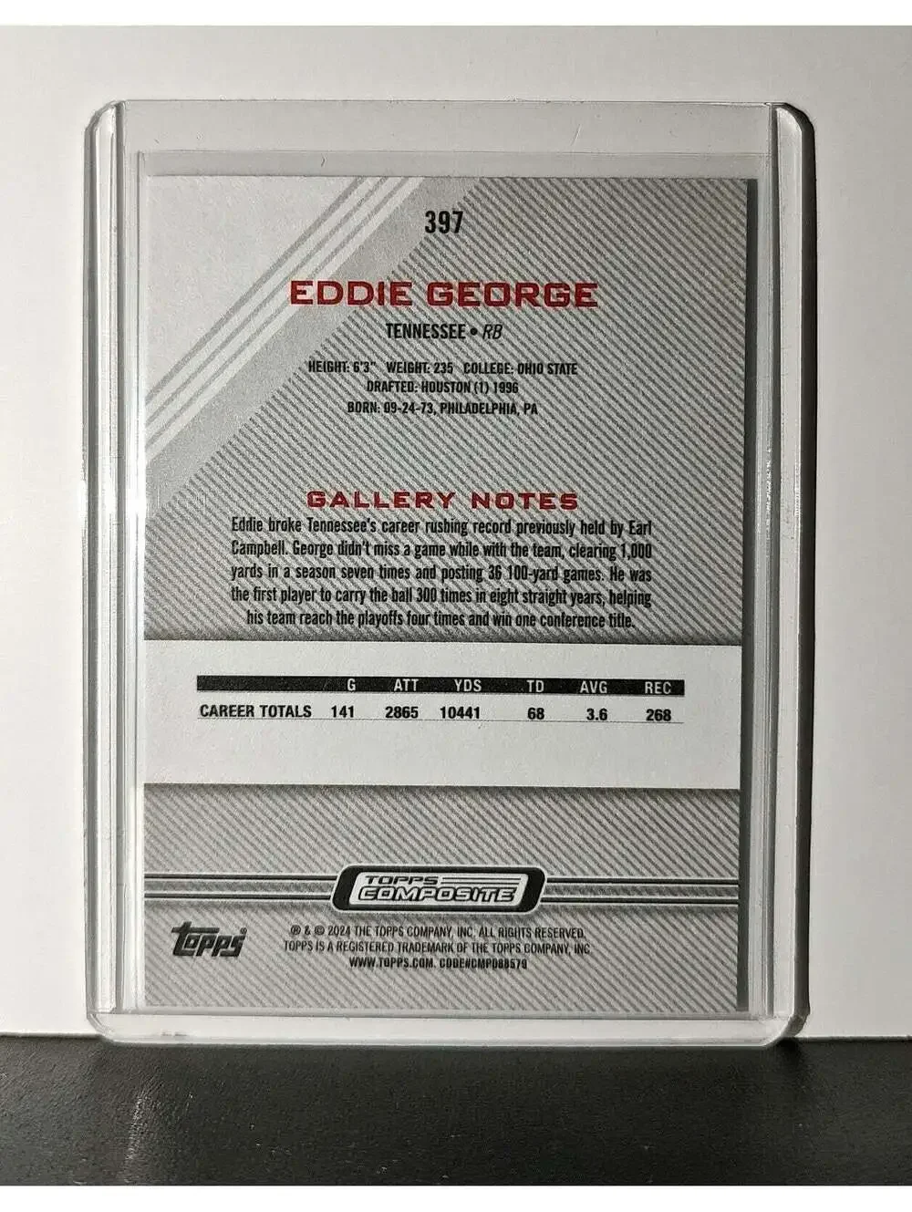 Eddie George 2023 Topps Gallery NFL #397 Card Tennessee Titans